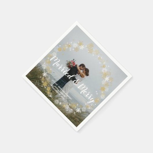 Serviette En Papier marié & joyeux vacances photo mariage napkin (Coin)
