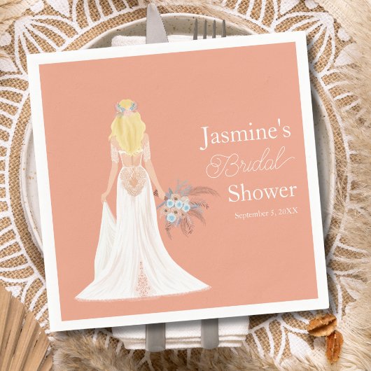 Serviette En Papier Mariée Bohème Blonde Avec Fleurs
