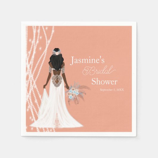 Serviette En Papier Mariée Boho Avec Perles Et Fête des mariées Fleurs (Devant)