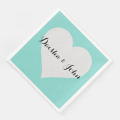 Serviette En Papier Mariée & CO Fête de Fiançailles Cœur Bleu Turquois (Coin)