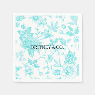 Serviette En Papier Mariée & Co. Toile Florale Bleue Personnalisée