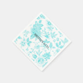 Serviette En Papier Mariée & Co. Toile Florale Bleue Personnalisée (Coin)