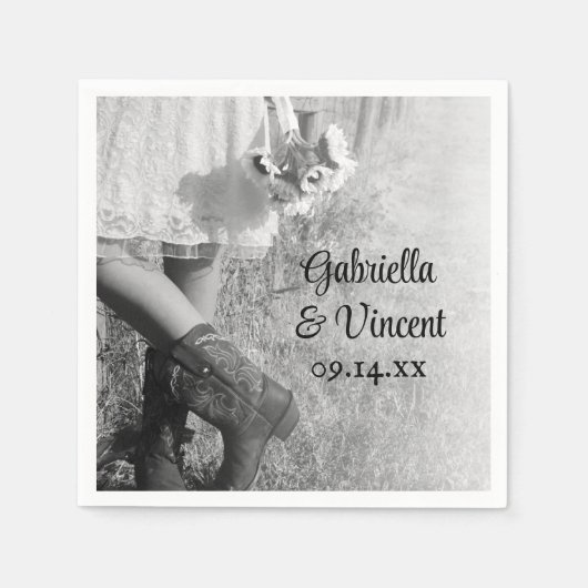 Serviette En Papier Mariée en Bottes Cowboy, Mariage campagnard Sunflo (Devant)