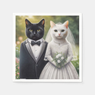Serviette En Papier Mariée et marié chats