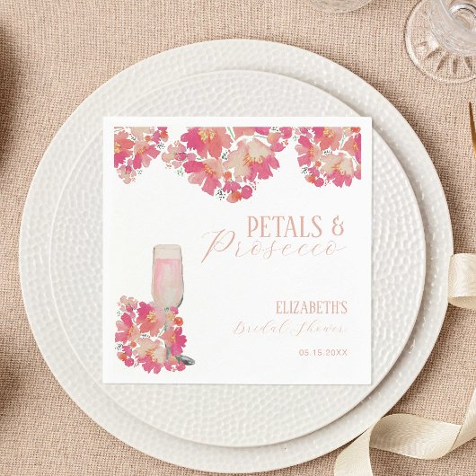 Serviette En Papier Mariée Fleurs roses et Prosecco