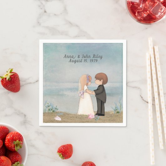 Serviette En Papier mariée mignonne et mariée sur la plage (En situation)