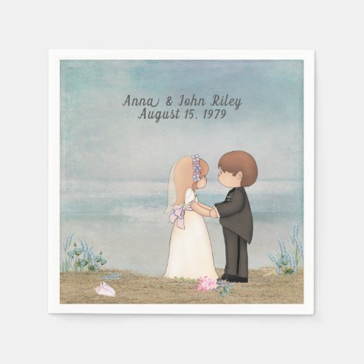 Serviette En Papier mariée mignonne et mariée sur la plage (Devant)