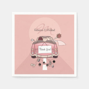 Serviette En Papier Mariée mignonne et voiture de transport rose Groom