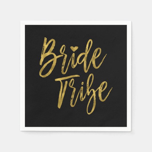 Serviette En Papier Mariée Tribe Faux Gold Foil et Noir avec coeur (Devant)