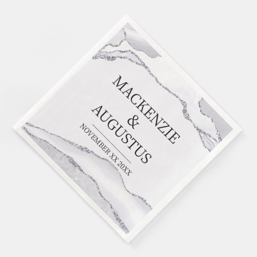Serviette En Papier Mariés Argent Paillettes Grises Agate Mariage (Coin)