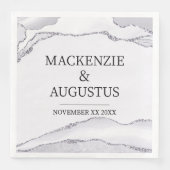 Serviette En Papier Mariés Argent Paillettes Grises Agate Mariage (Devant)