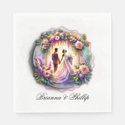 Serviette En Papier Mariés Clair De Lune Fleurs Mariage (Devant)