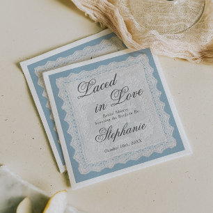 Serviette En Papier Mariés Dans L'Amour Voile Bleu Poussiéreux Broderi