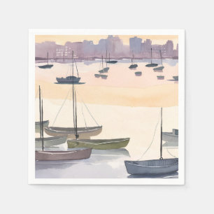 Serviette En Papier Marina pour bateaux   Baie océanique à l'aquarelle