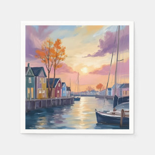 Serviette En Papier Marina pour bateaux Peinture aquarelle de baie c