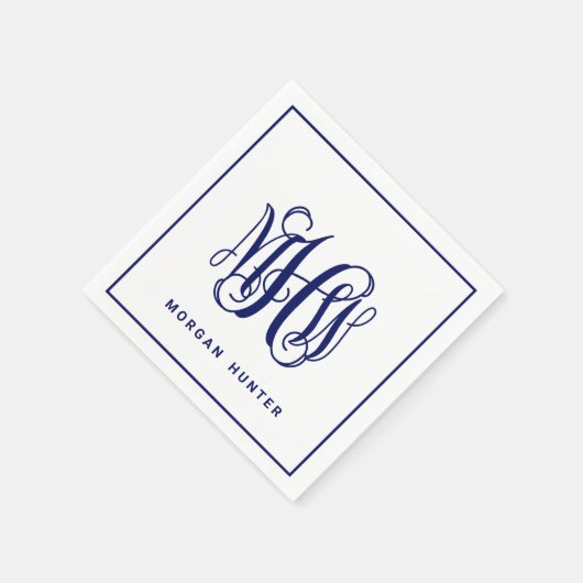 Serviette En Papier Marine 3 Initial Script Monogramme DIY BG (Coin)