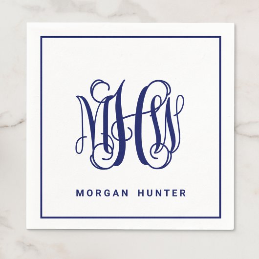 Serviette En Papier Marine 3 Initial Script Monogramme Vigne DIY Fond