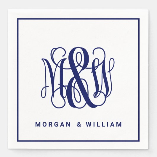 Serviette En Papier Marine 3 Initial Vin Script Monogramme B&G do-it-y