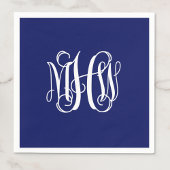 Serviette En Papier Marine Blanc 3 Initiales Vin Script Monogramme do-