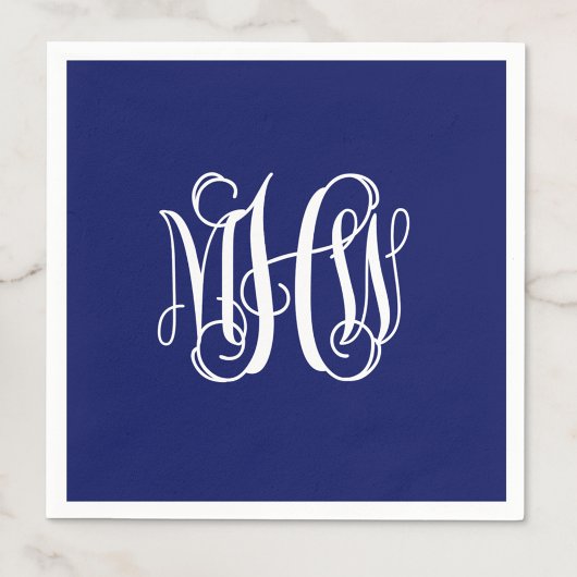 Serviette En Papier Marine Blanc 3 Initiales Vin Script Monogramme do-