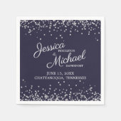 Serviette En Papier Marine Bleu Argent Blanc Parties scintillant Récep (Devant)