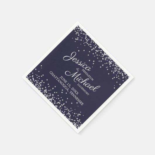 Serviette En Papier Marine Bleu Argent Blanc Parties scintillant Récep (Coin)