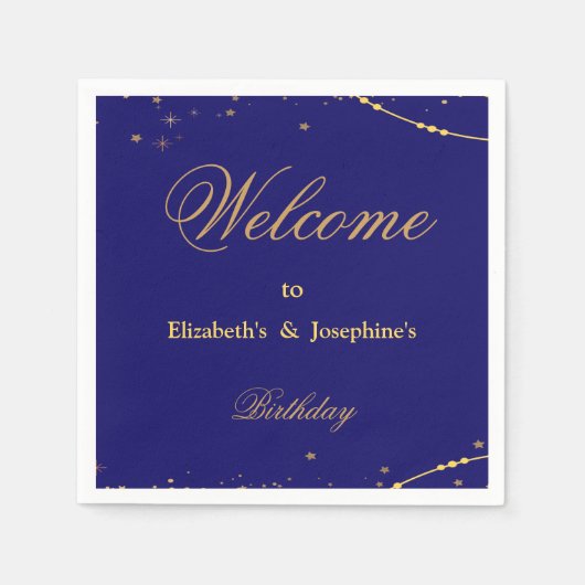 Serviette En Papier Marine bleu avec étoiles or double joint anniversa (Devant)