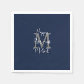 Serviette En Papier Marine Bleu Blanc Bonne retraite Nom Monogramme (Devant)
