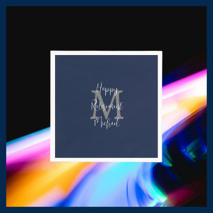 Serviette En Papier Marine Bleu Blanc Bonne retraite Nom Monogramme
