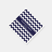 Serviette En Papier Marine Bleu Blanc Chevron Nom de la marine Monogra (Coin)