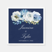 Serviette En Papier Marine Bleu Blanc Floral Élégant Mariage moderne (Devant)