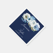 Serviette En Papier Marine Bleu Blanc Floral Élégant Mariage moderne (Coin)