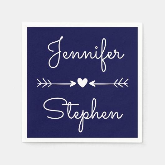 Serviette En Papier Marine Bleu & Blanc Mariage Coeur & Flèches d'amou (Devant)