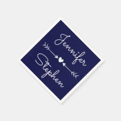 Serviette En Papier Marine Bleu & Blanc Mariage Coeur & Flèches d'amou (Coin)