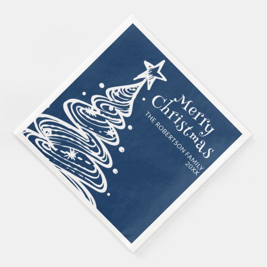 Serviette En Papier Marine Bleu blanc Noël Arbre Noël (Coin)