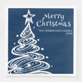 Serviette En Papier Marine Bleu blanc Noël Arbre Noël (Devant)