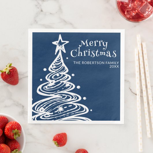 Serviette En Papier Marine Bleu blanc Noël Arbre Noël (En situation)