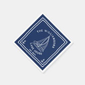 Serviette En Papier Marine Bleu Blanc Nom de famille Ancre Voilier Lac (Coin)