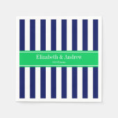 Serviette En Papier Marine Bleu Blancs Émeraude Nom vert Monogramme (Devant)