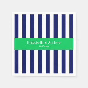 Serviette En Papier Marine Bleu Blancs Émeraude Nom vert Monogramme