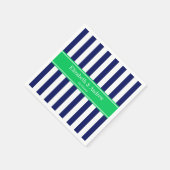 Serviette En Papier Marine Bleu Blancs Émeraude Nom vert Monogramme (Coin)