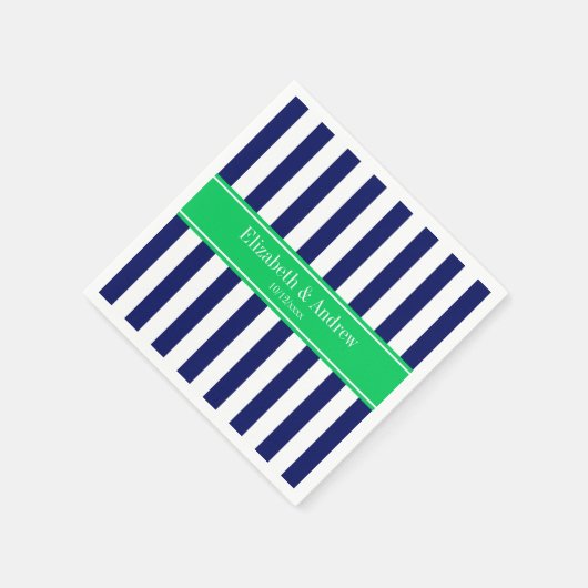 Serviette En Papier Marine Bleu Blancs Émeraude Nom vert Monogramme (Coin)