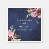 Serviette En Papier Marine Bleu Bourgogne Elégant Mariage Aquarelle (Devant)