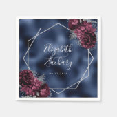 Serviette En Papier Marine Bleu Bourgogne Floral Argent Mariage géomét (Devant)
