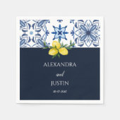 Serviette En Papier Marine bleu Citron italien Mariage méditerranéen (Devant)