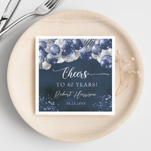 Serviette En Papier Marine Bleu et Ballons d'argent Salutations Annive