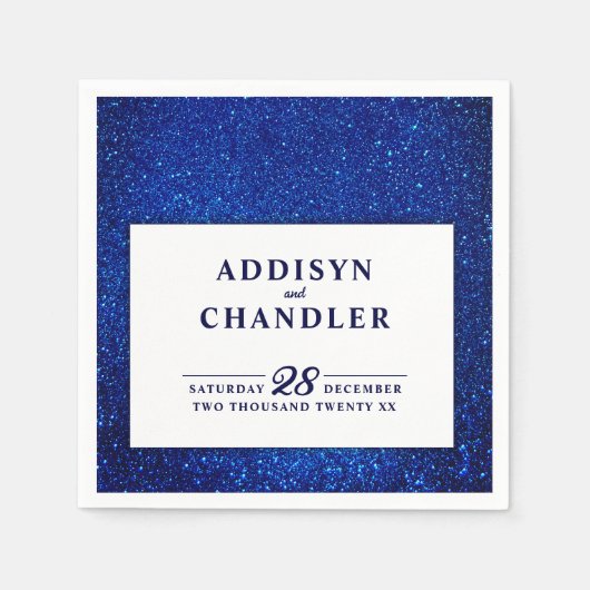 Serviette En Papier Marine Bleu et Blanc Élégant Simple Mariage modern (Devant)