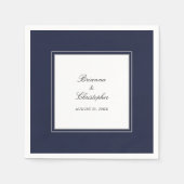 Serviette En Papier Marine Bleu et Blanc Simple Mariage élégant (Devant)