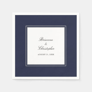 Serviette En Papier Marine Bleu et Blanc Simple Mariage élégant