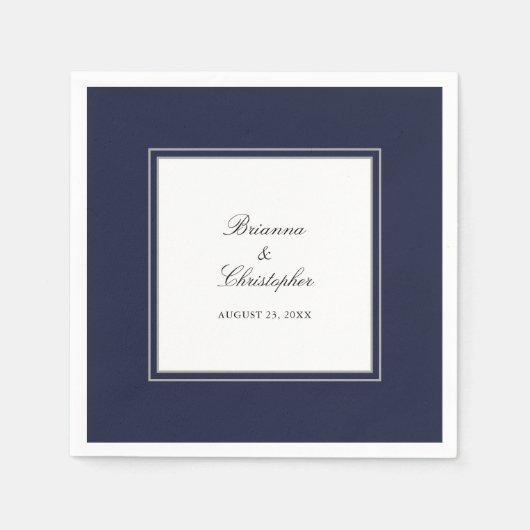 Serviette En Papier Marine Bleu et Blanc Simple Mariage élégant (Devant)